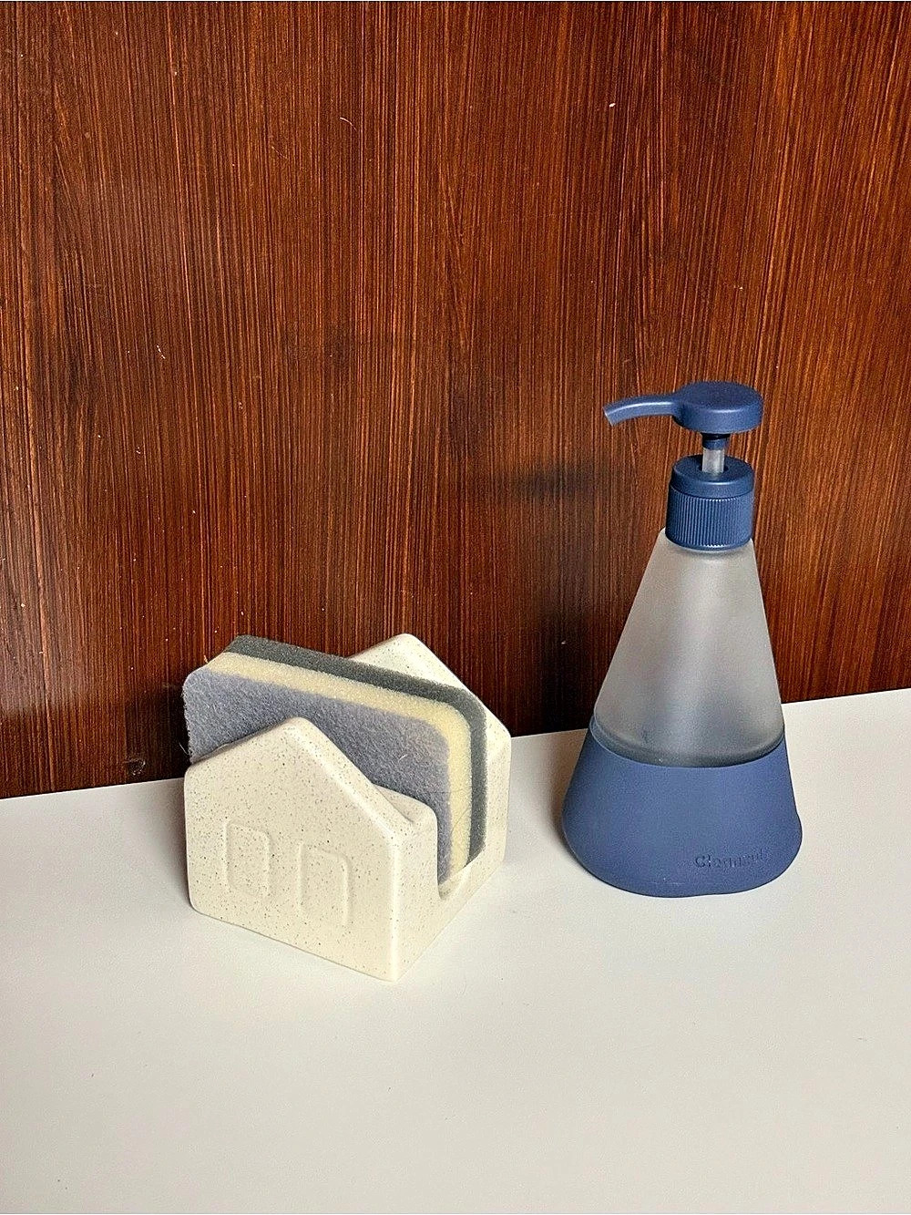 Soap Dispenser and house shaped Sponge Holder Set